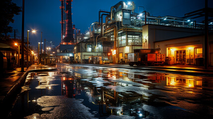 Modern Business in Oil Imports and Exports, import and export of crude oil, including petroleum, gasoline, and natural gas. at night factory. Generative AI