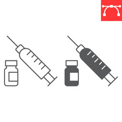 Vitamin injection line and glyph icon, supplements and health, syringe and vial vector icon, vector graphics, editable stroke outline sign, eps 10.