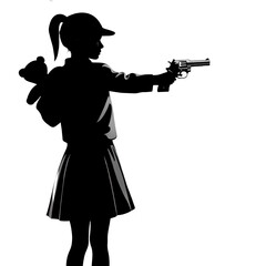 Silhouette of little girl with gun - 617760657
