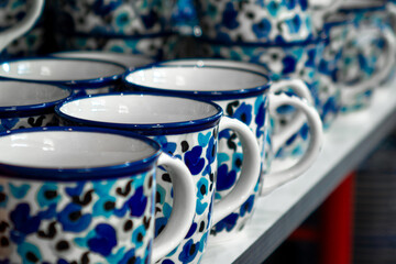 Ornamented china cups pottery boleslawiec