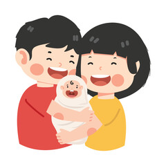Happy happy mother and father  hugging a newborn baby