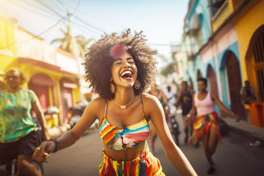 AI generated image of Afro woman dance on street
