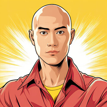Stylish Man with Buzz Cut and Soul Patch , vectorized pop-art inspired