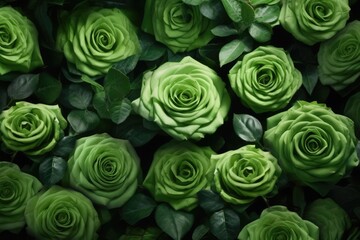 Full frame of green roses background, created using generative ai technology