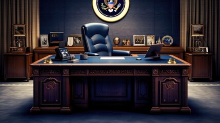 Secretary desk of the office of the president of the United States of America presidential room Generative AI Illustration - obrazy, fototapety, plakaty