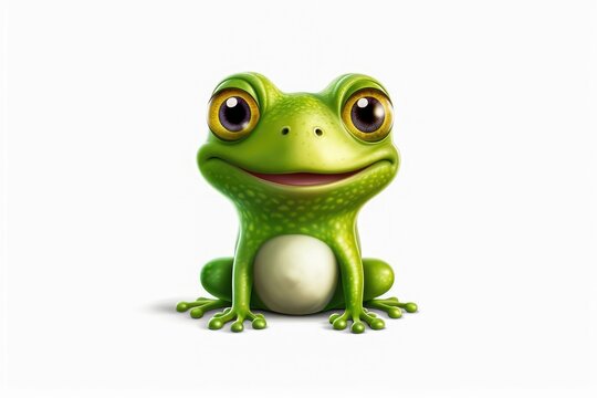 3D frog funny cartoon character on white background Generative AI Illustration