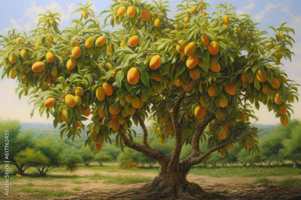 Wall mural mango tree with fruit in nature, created using generative ai technology