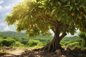 Fototapeta na wymiar Mango tree with fruit in nature, created using generative ai technology