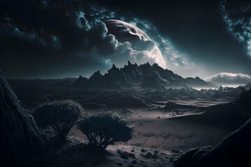 landscape a dark sky with few stars volumetric light photorealistic intricate insane detail8k Cinematic Lighting Volumetric Lighting photography background magic planet insanely detailed 