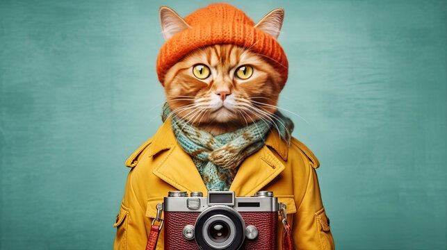cat with a camera. Generative AI