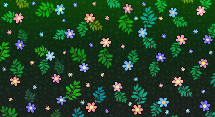 小さな花柄の壁紙_緑の背景