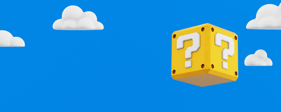 Question mark mystery box on blue sky with clouds - 3D Illustration