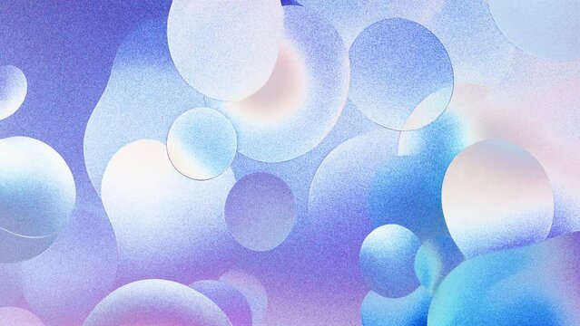 grainy gradinets, abstract blue background with bubbles, colorful digital grain soft noise effect pattern. Lo-fi multicolor vintage retro design video, 4K
