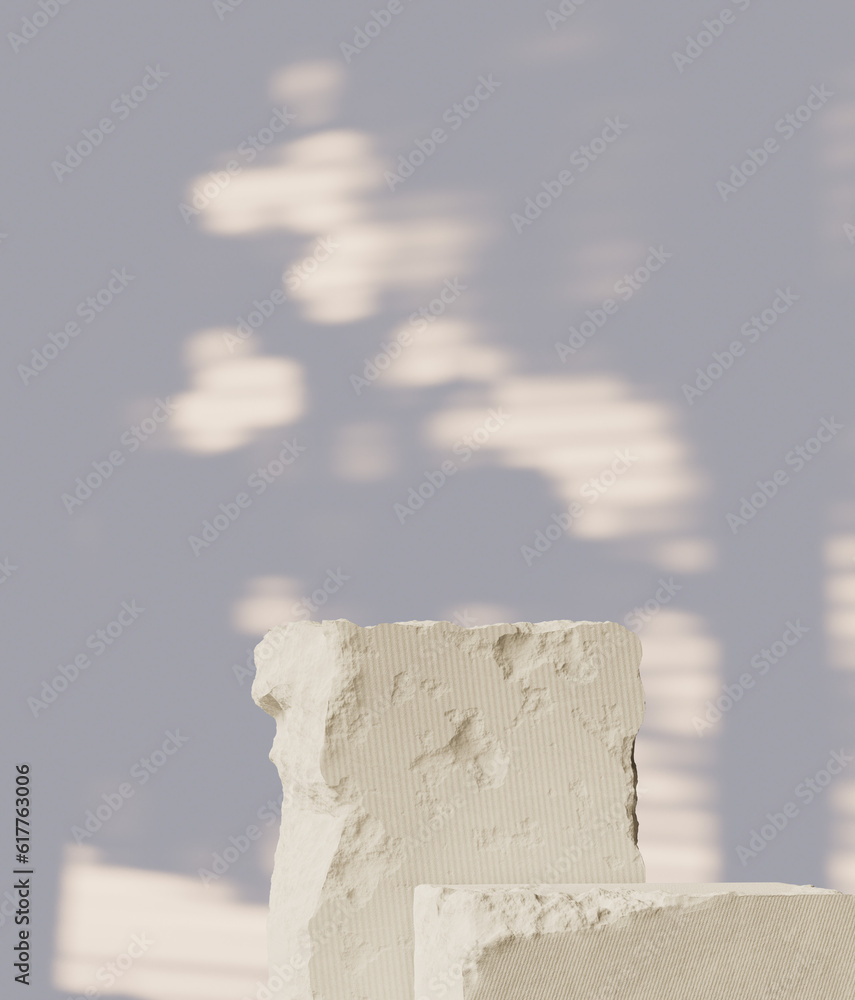 Poster Stone platform product display template. Object display presentation 3d rendering mockup.