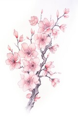 Pink blossom on white background, created using generative ai technology