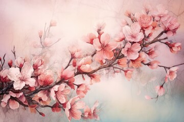 Pink blossom on pink background, created using generative ai technology