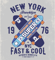 print design for kids fashion with skateboard drawing as vector © MKE PRINT LAB.