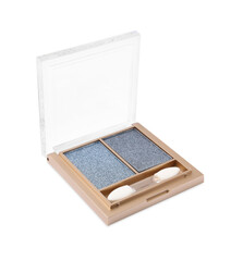 Beautiful eye shadow palette with brush isolated on white