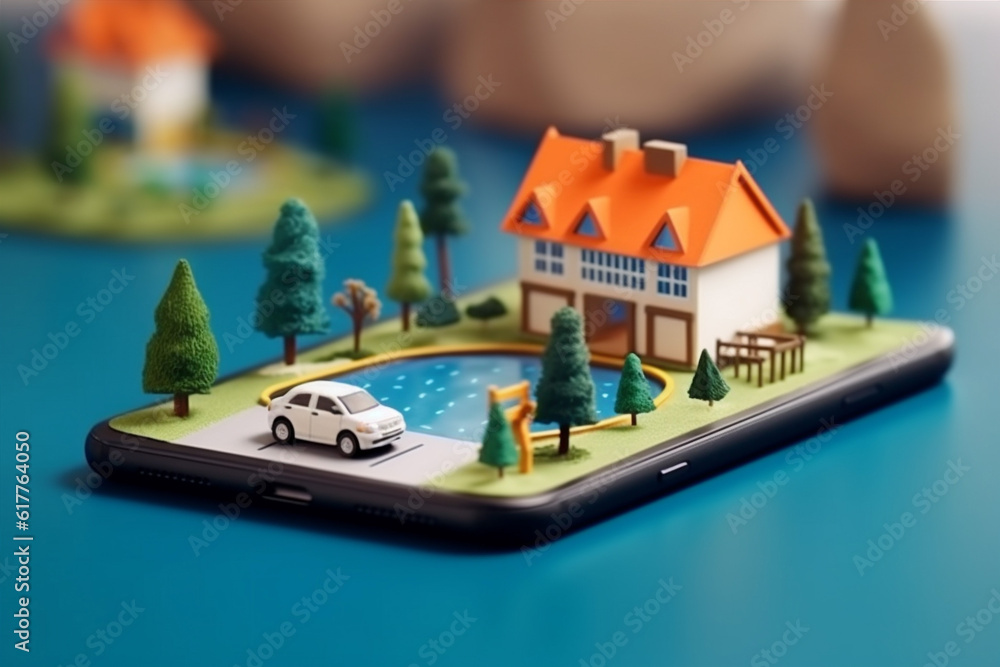 Poster point travel mobile navigation phone gps position map direction location. generative ai.