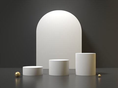 3d render of abstract geometric forms. Minimal scene with podiums. 3d render.