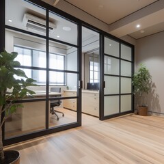 Opened glass tatami door to office, created using generative ai technology