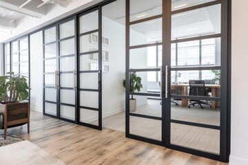 Opened glass tatami door to office, created using generative ai technology