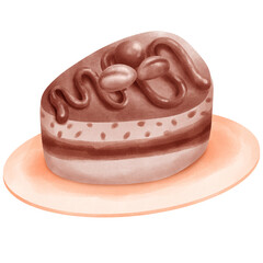 Obraz premium Hand drawn cute chocolate cake watercolor illustration.