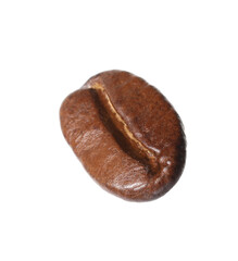 One aromatic roasted coffee bean isolated on white