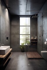 Modern bathroom with shower and basin, created using generative ai technology