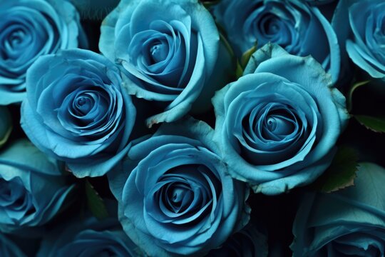 Full frame of blue roses, created using generative ai technology - Powered by Adobe
