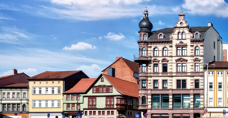 Obraz premium Eisenach, beautiful facades by the Nikolai gate on a sunny day in summer.