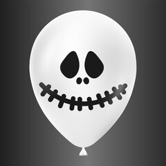 Halloween white balloon illustration with scary and funny face isolated on dark background