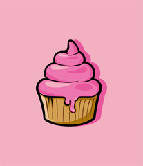 Delicious Strawberry cupcake icon illustration design