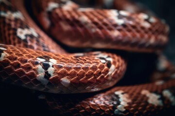 Obraz premium Close up of brown and cream patterned shiny coils of snakeskin, created using generative ai technology