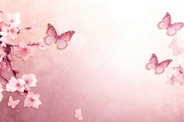 Fototapeta na wymiar Pink butterflies and flowers on pink background, created using generative ai technology