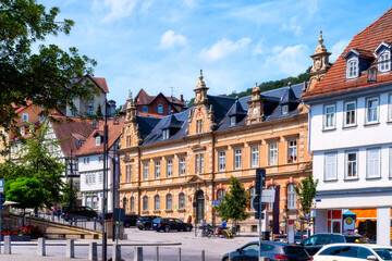 Cityscape Eisenach Markt with traditional buildings on a sunny day in summer