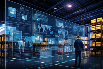 Futuristic Technology Retail Warehouse Digitalization. Generative AI - obrazy, fototapety, plakaty
