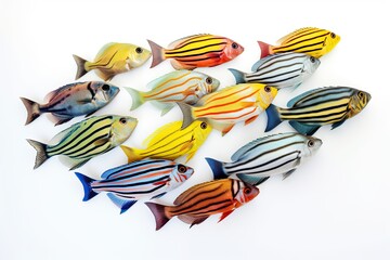 Illustration of colorful bright fish on a white background.