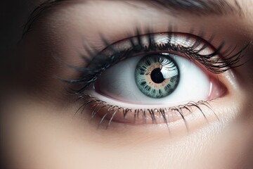 Naklejka premium Close-up of a woman's eye with a colored contact lens.