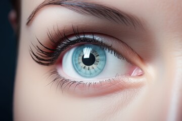Obraz premium Beautiful female eye close-up with a blue contact lens.