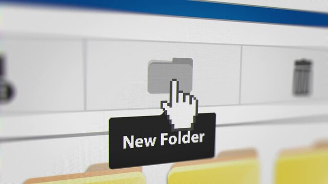 Animated Mouse Cursor Clicking Create New Folder Button. Fictitious Data Created Exclusively for This Concept Footage
