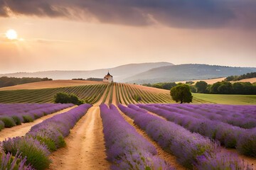 Naklejka na ściany i meble perfume bottle of lavander fragrance , french provence countryside
