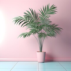 Aesthetic photo of a plant and vase in minimalistic setting. Aesthetic, minimalistic, plant. Created with Generative AI Technology. 