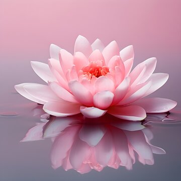 Hyper realistic illustration of a pink waterlily on wet surface. Waterlily, pink, flower. Created with Generative AI Technology. 