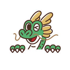 笑顔で頭を出すドラゴンのキャラクター