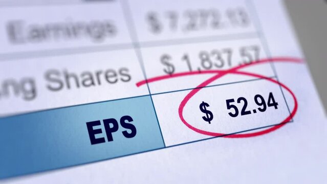 Animated Financial Report with a Focus on Earnings per share (EPS) Number. Fictitious Data Created Exclusively for This Concept Footage
