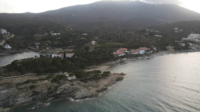 Aerial landscape view of village of Cadaques and surrounding nature in Catalonia Spain