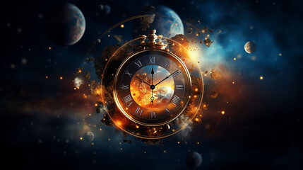 clock in space, time concept, Generative Ai - obrazy, fototapety, plakaty