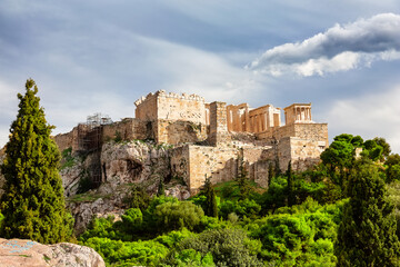 Old Acropolis hill is ancient greek ruins in Athens center, Greece.