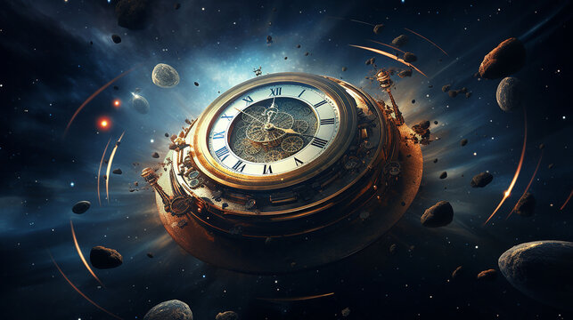 clock in space, time concept, Generative Ai